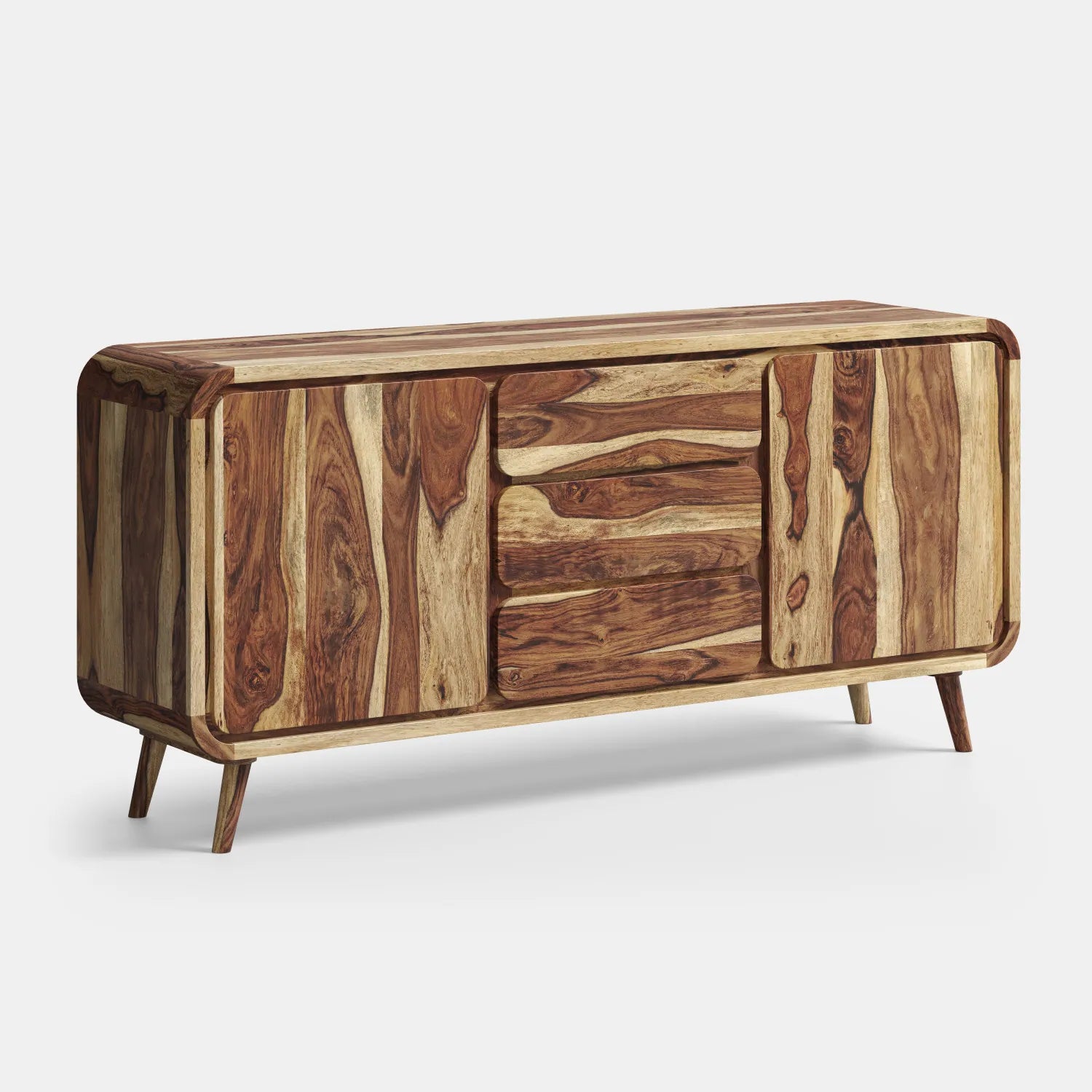 Drewniana komoda sideboard z drzwiami i szufladami w stylu retro — lite drewno palisander sheesham