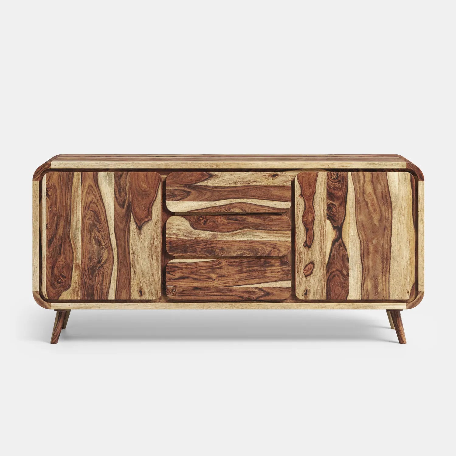 Drewniana komoda sideboard z drzwiami i szufladami w stylu retro — lite drewno palisander sheesham